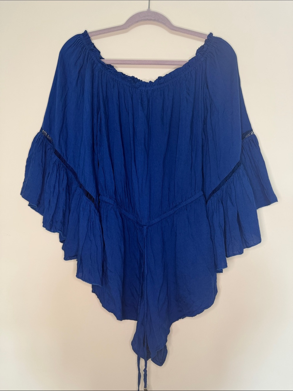 Elan Royal Blue Smocked Neck Blouse